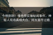 今晚刚刚！懂色帝实锤秘闻事件，神秘人现场真相大白，网友直呼过瘾