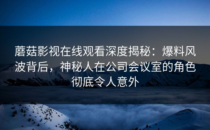 蘑菇影视在线观看深度揭秘：爆料风波背后，神秘人在公司会议室的角色彻底令人意外