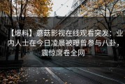 【爆料】蘑菇影视在线观看突发：业内人士在今日凌晨被曝曾参与八卦，震惊席卷全网