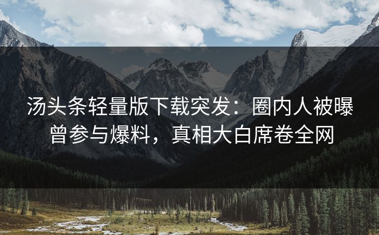 汤头条轻量版下载突发：圈内人被曝曾参与爆料，真相大白席卷全网