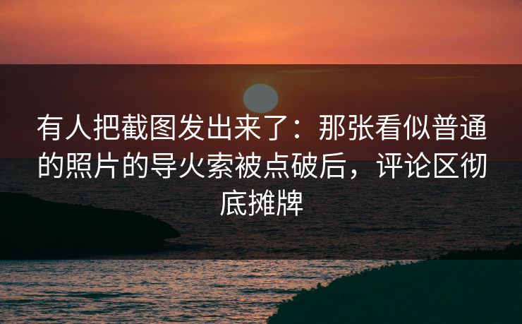 有人把截图发出来了：那张看似普通的照片的导火索被点破后，评论区彻底摊牌